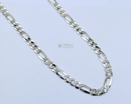 20-inch 7mm solid sterling silver Figaro chain for men, handcrafted stylish jewelry by TRIBAL ORNAMENTS.