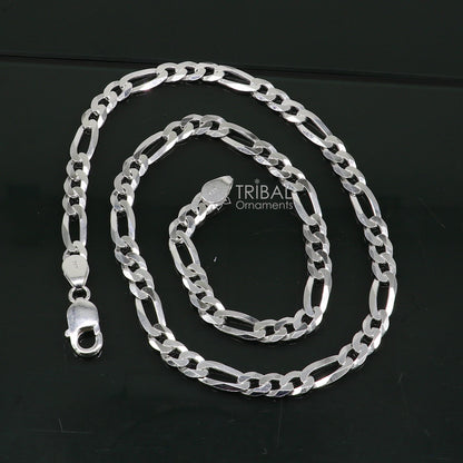 20-inch 7mm 925 sterling silver solid figaro chain for men, showcasing handmade stylish jewelry with intricate links.