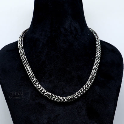 22-inch 925 sterling silver heavy wheat chain necklace with oxidized tribal design by Tribal Ornaments