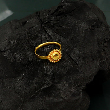 22KT yellow gold vintage stylish ring band from TRIBAL ORNAMENTS, lightweight bridal and gifting jewelry with intricate design.