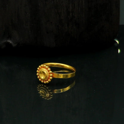 22KT yellow gold vintage stylish ring band by TRIBAL ORNAMENTS, lightweight bridal jewelry with intricate design, size 7, from India.