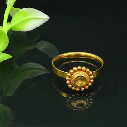 22KT yellow gold vintage stylish ring band from Tribal Ornaments, lightweight bridal jewelry with intricate design and Indian craftsmanship.