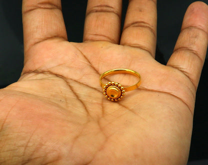 22KT yellow gold vintage stylish ring band by Tribal Ornaments, lightweight bridal jewelry with intricate design, size 7.