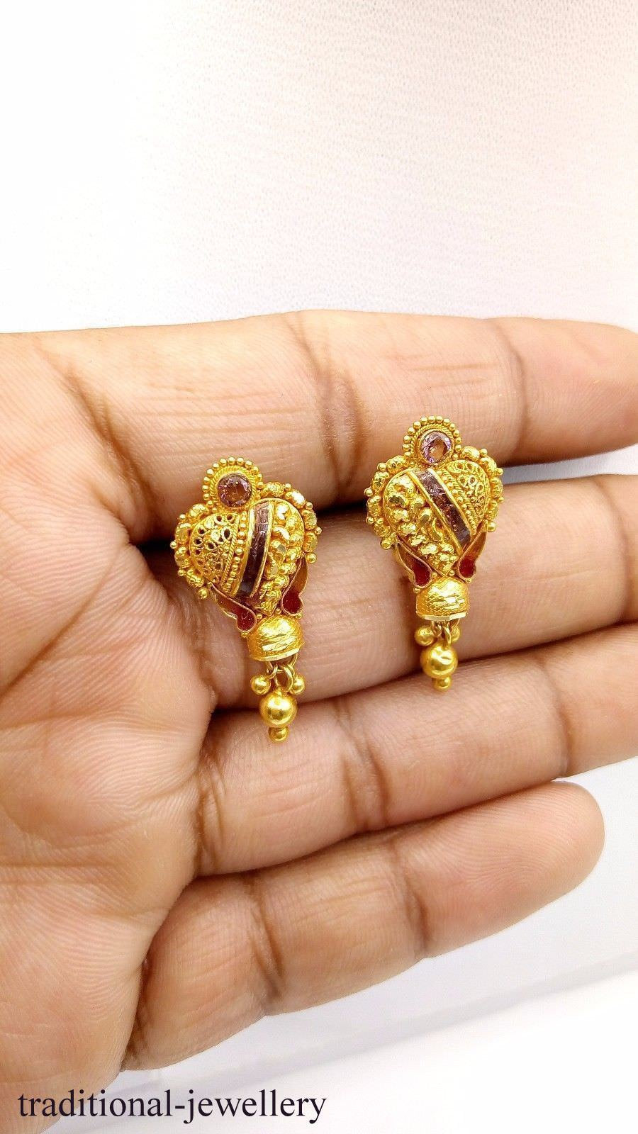 20k Gold antique tribal handmade enamel earring jewelry beautiful pair earring india rajasthan - TRIBAL ORNAMENTS