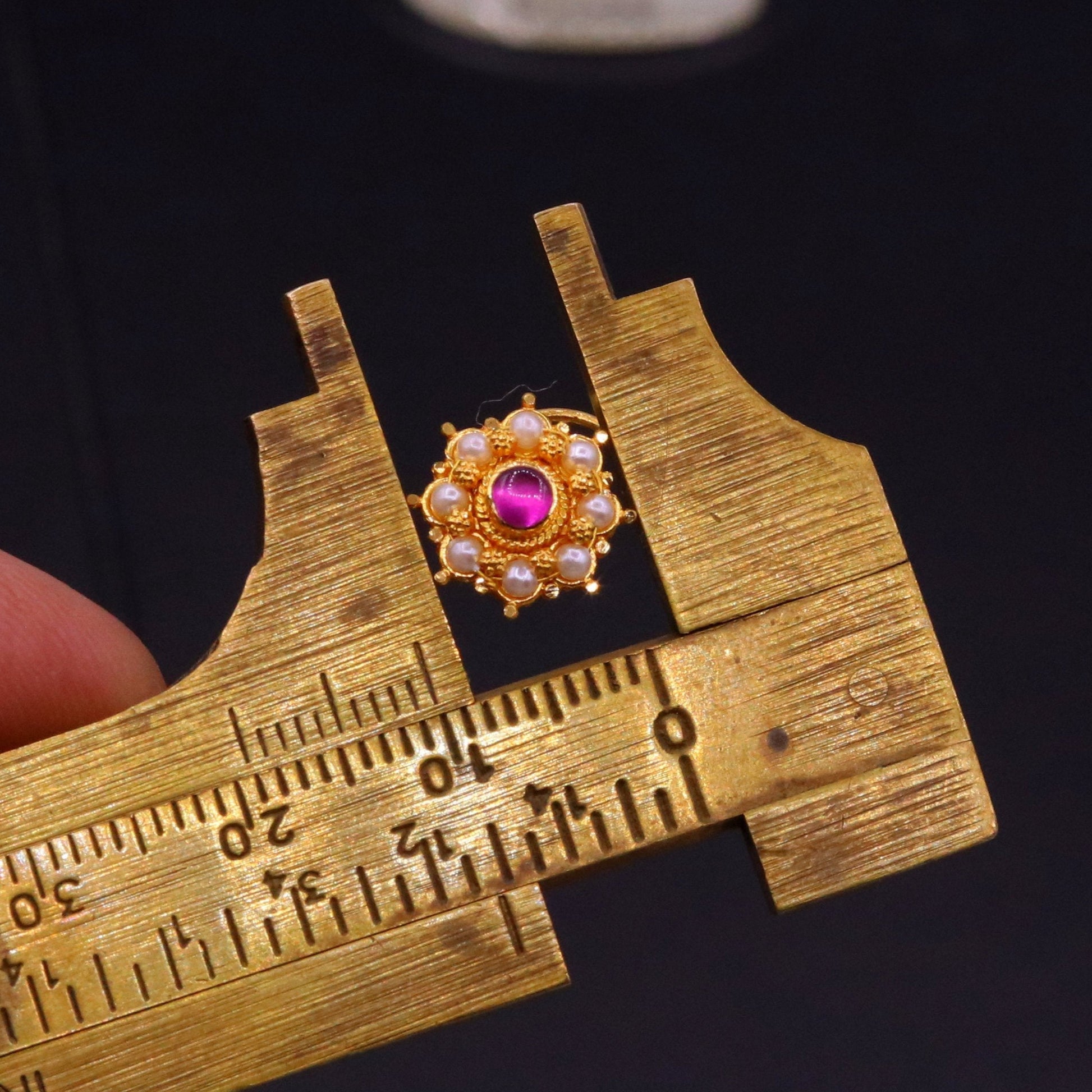 20k yellow gold handmade fabulous red stone pearl nose pin excellent antique vintage design tribal jewelry gnp21 - TRIBAL ORNAMENTS