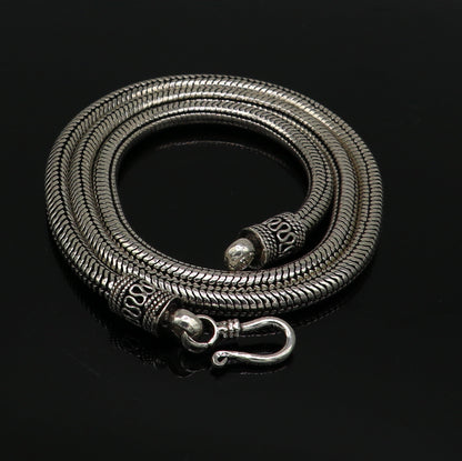 22-inch sterling silver handmade snake chain necklace with oxidized vintage tribal jewelry style by TRIBAL ORNAMENTS