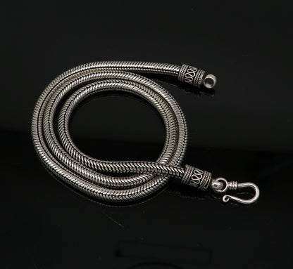 22-inch solid 925 sterling silver handmade snake chain pendant necklace with oxidized vintage tribal style jewelry.