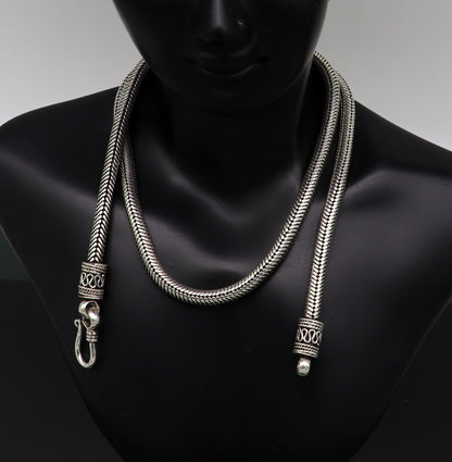 22-inch solid 925 sterling silver handmade snake chain with oxidized vintage tribal style pendant necklace by TRIBAL ORNAMENTS.
