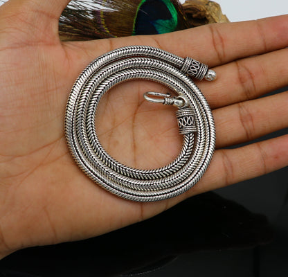 22-inch 5mm solid sterling silver handmade snake chain with oxidized vintage tribal style, ideal for pendants and jewelry.