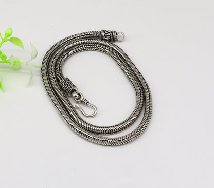 22-inch handmade sterling silver snake chain necklace with oxidized vintage tribal style, perfect for pendants or layered jewelry.