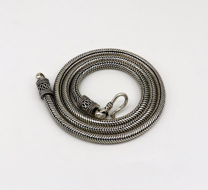 Sterling silver handmade snake chain necklace with oxidized vintage tribal style, 22 inches, 5mm thickness, stylish tribal jewelry