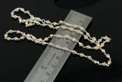 Unisex 22-inch sterling silver handmade wooden basil rosary beads with silver chain necklace, tribal-inspired tulsi mala jewelry.