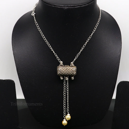22 inches long adjustable 925 sterling silver chain necklace with gorgeous antique pendant , best gifting elegant tribal necklace set225 - TRIBAL ORNAMENTS
