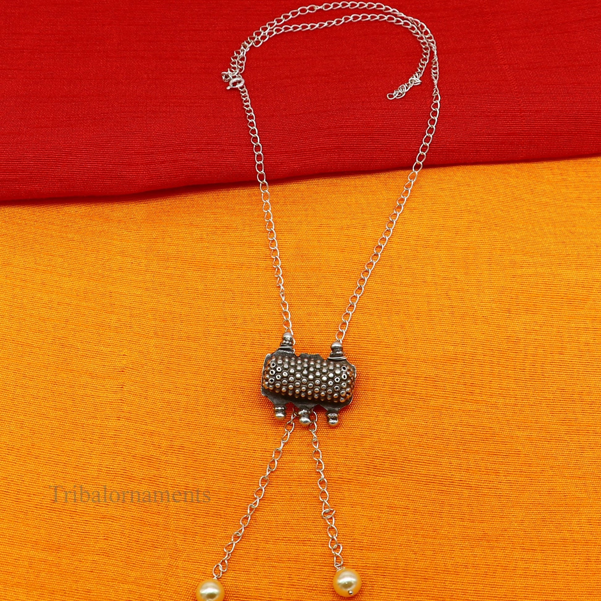 22 inches long adjustable 925 sterling silver chain necklace with gorgeous antique pendant , best gifting elegant tribal necklace set225 - TRIBAL ORNAMENTS