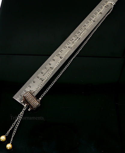 22-inch adjustable sterling silver chain necklace with antique pendant, tribal design, elegant jewelry for gifting or everyday wear.