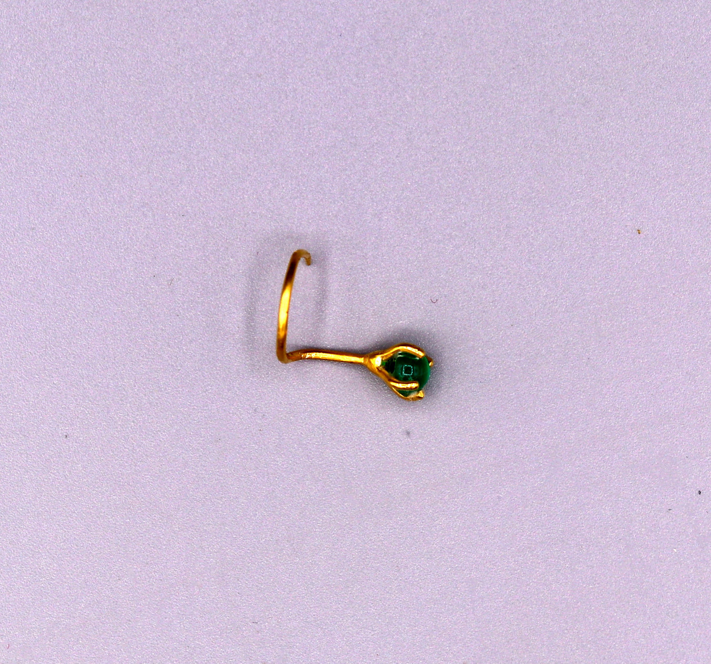 22 karat gold handmade fabulous nose pin single green stone women's jewelry - TRIBAL ORNAMENTS