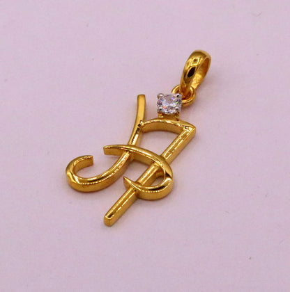22KT yellow gold handmade letter “H” pendant with cubic zircon, stylish personalized jewelry by TRIBAL ORNAMENTS.