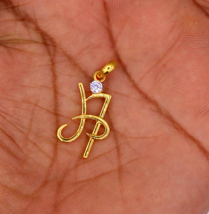 22KT yellow gold handmade letter "H" pendant with cubic zirconia by TRIBAL ORNAMENTS, featuring a stylish personalized jewelry design.