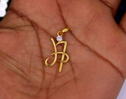 22KT yellow gold handmade letter H pendant with cubic zirconia, stylish personalized jewelry by TRIBAL ORNAMENTS.