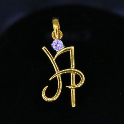22KT yellow gold handmade letter H pendant by TRIBAL ORNAMENTS with cubic zirconia, stylish personalized jewelry, close-up view