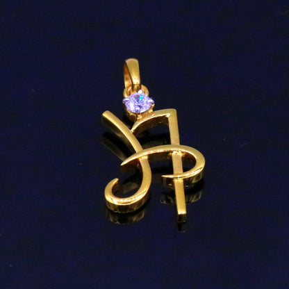 22K yellow gold handmade letter “H” pendant with cubic zirconia from TRIBAL ORNAMENTS, featuring a stylish personalized jewelry design.
