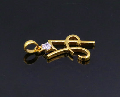 22KT yellow gold handmade letter “H” pendant with cubic zirconia from TRIBAL ORNAMENTS, stylish personalized jewelry.