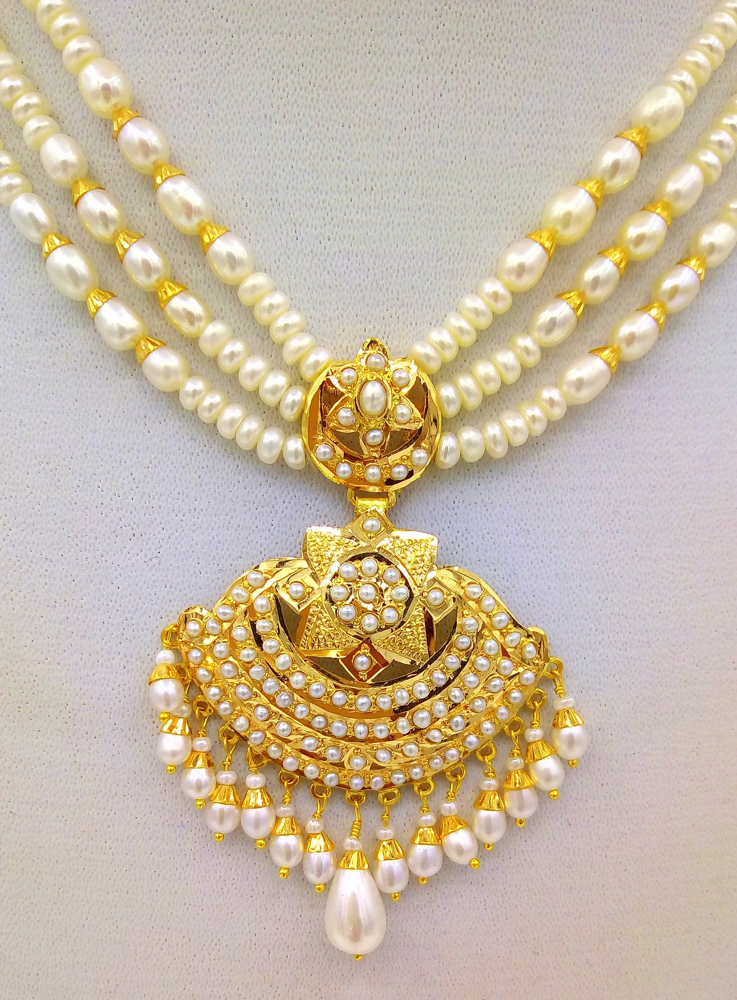 222kt yellow gold handmade gorgeous pearl necklace excellent wedding bridal necklace unisex tribal punjabi muslim jewelry set08 - TRIBAL ORNAMENTS