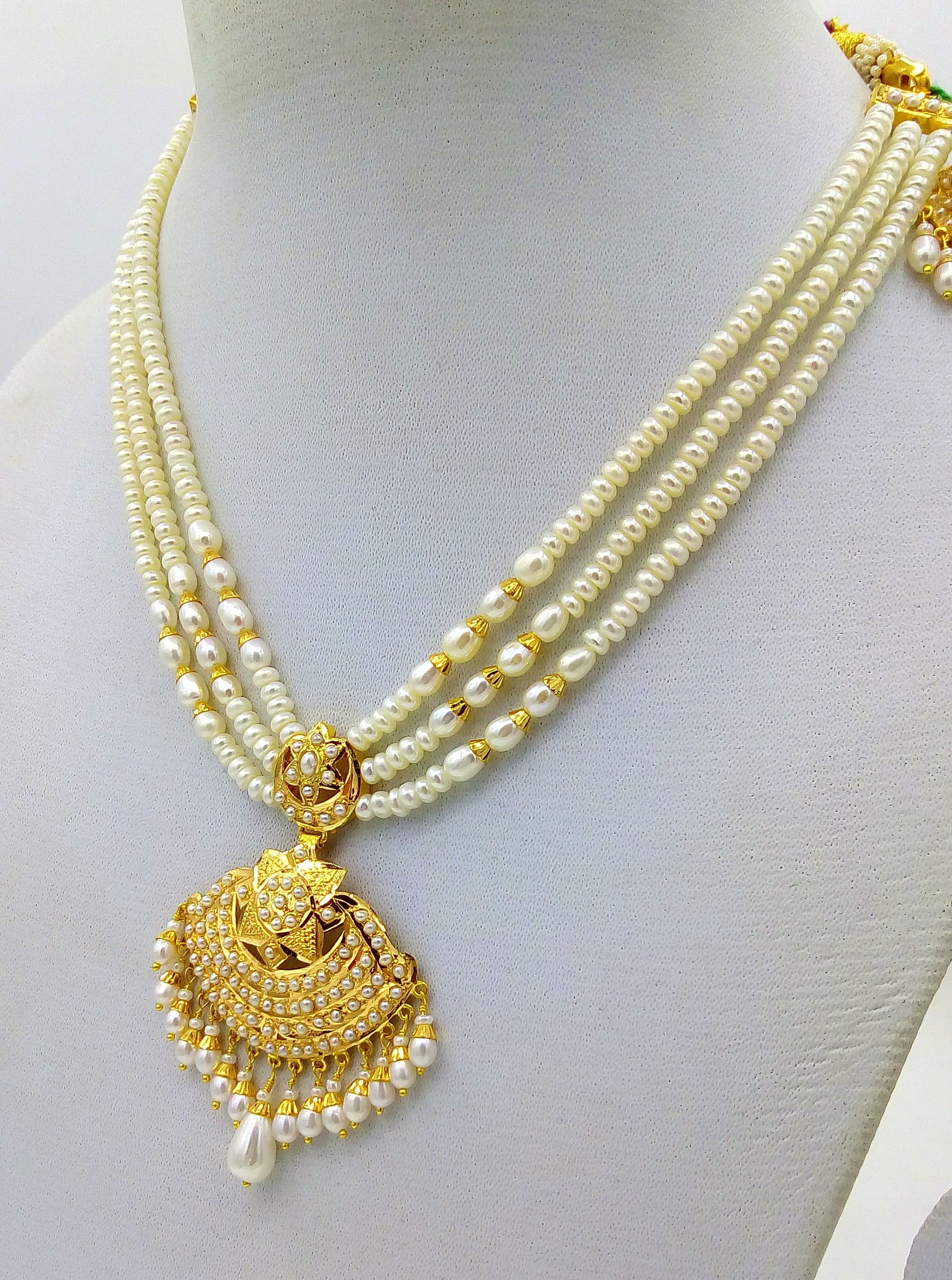 222kt yellow gold handmade gorgeous pearl necklace excellent wedding bridal necklace unisex tribal punjabi muslim jewelry set08 - TRIBAL ORNAMENTS