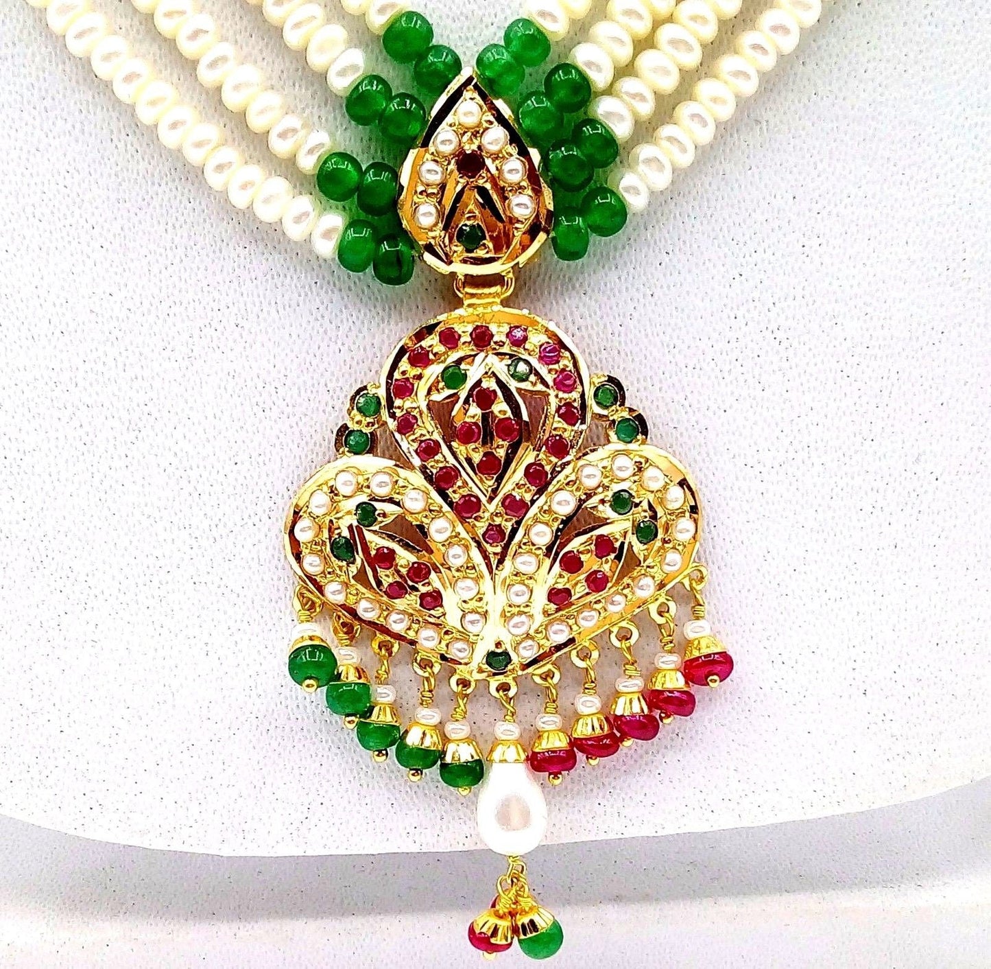 22ct 22k gold necklace set for Mother's day gift pearl ruby emerald pendant - TRIBAL ORNAMENTS