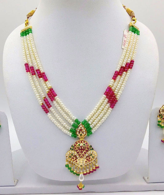 22ct 22k gold necklace set for Mother's day gift pearl ruby emerald pendant - TRIBAL ORNAMENTS
