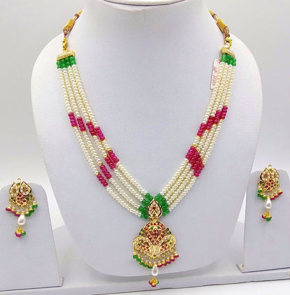 22ct 22k gold necklace set for Mother's day gift pearl ruby emerald pendant - TRIBAL ORNAMENTS