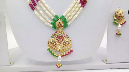 22ct 22k gold necklace set for Mother's day gift pearl ruby emerald pendant - TRIBAL ORNAMENTS
