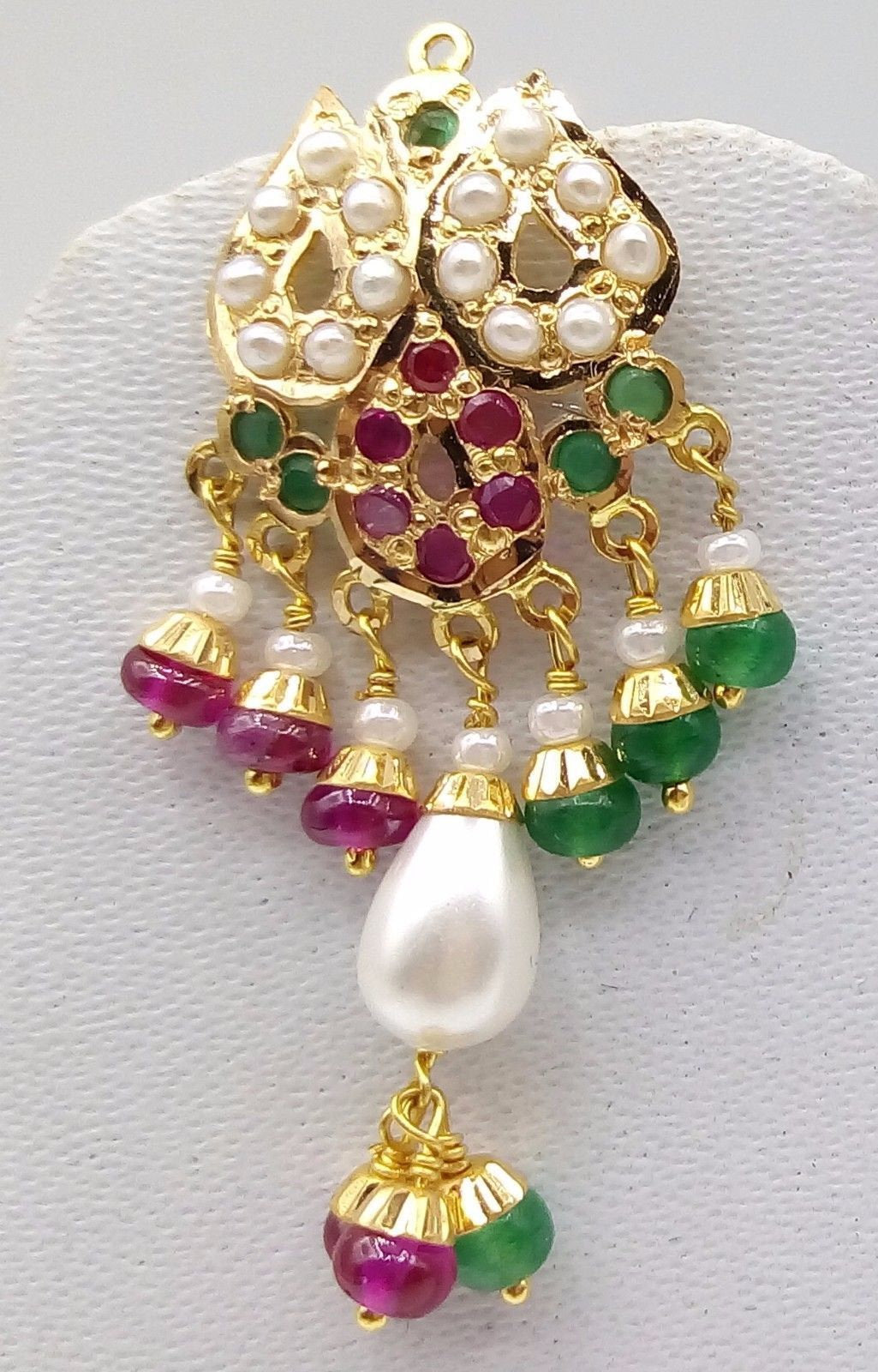 22ct 22k gold necklace set for Mother's day gift pearl ruby emerald pendant - TRIBAL ORNAMENTS