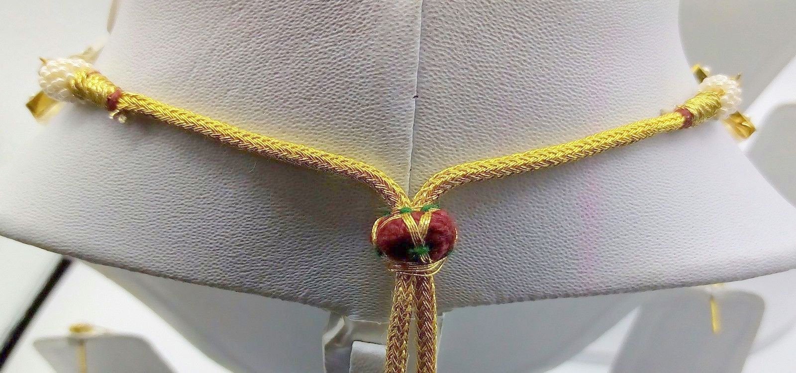 22ct 22k gold necklace set for Mother's day gift pearl ruby emerald pendant - TRIBAL ORNAMENTS