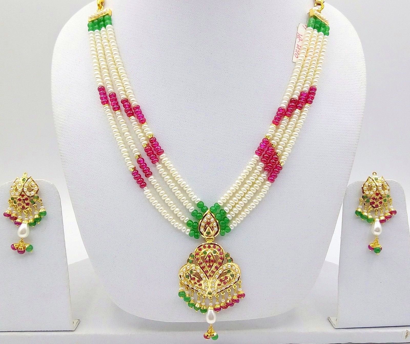 22ct 22k gold necklace set for Mother's day gift pearl ruby emerald pendant - TRIBAL ORNAMENTS