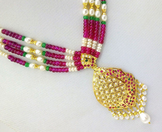 22k Necklace with 22k Earring set india beautiful gold pearl ruby by usa22k mothers day gift - TRIBAL ORNAMENTS
