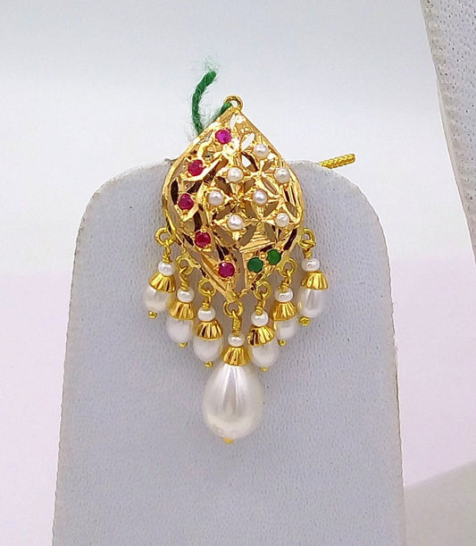 22k Necklace with 22k Earring set india beautiful gold pearl ruby by usa22k mothers day gift - TRIBAL ORNAMENTS
