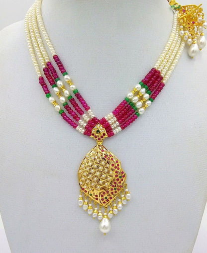 22k Necklace with 22k Earring set india beautiful gold pearl ruby by usa22k mothers day gift - TRIBAL ORNAMENTS