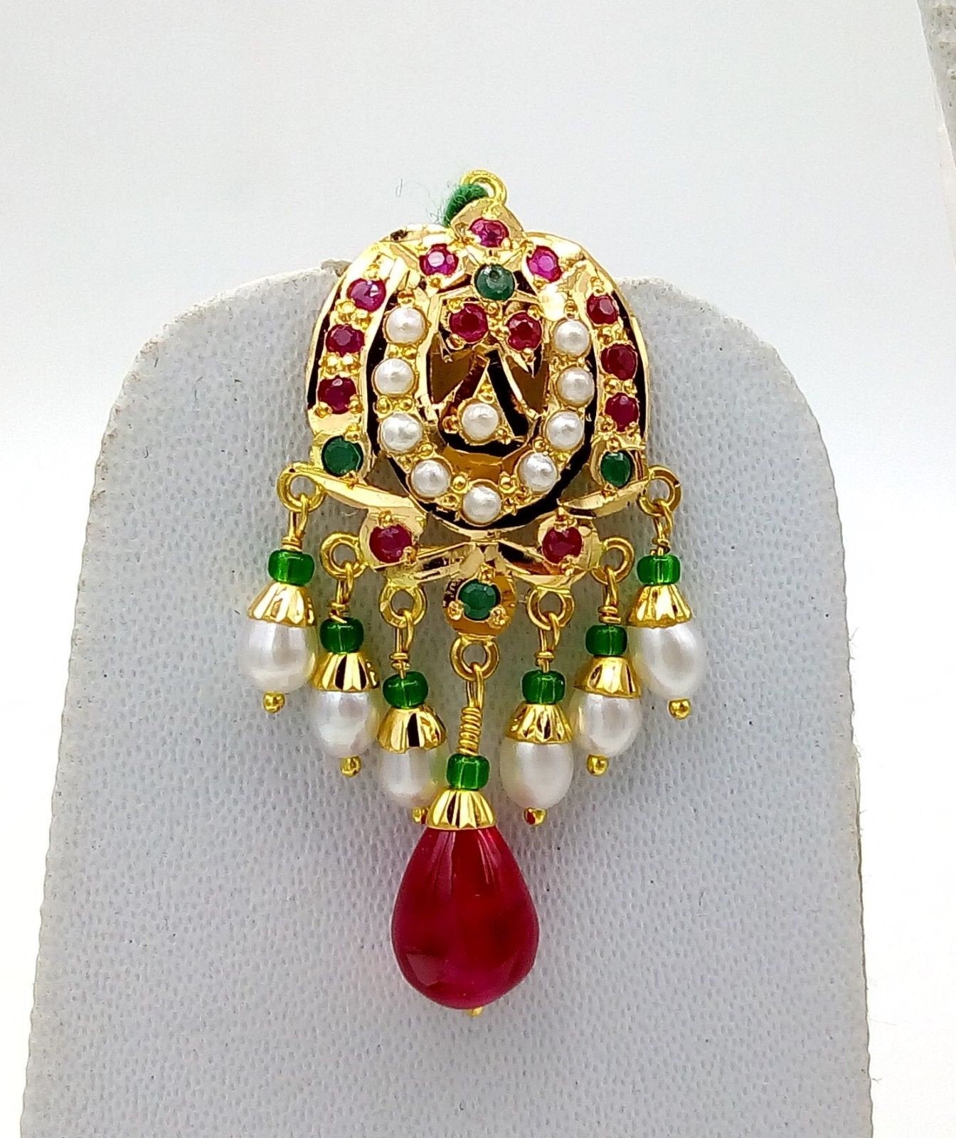 22k punjabi Earrings and 22k necklace india bridal wedding jewellery pearl set india emerald ruby - TRIBAL ORNAMENTS