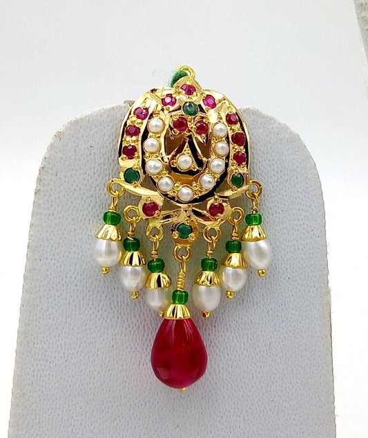 22k punjabi Earrings and 22k necklace india bridal wedding jewellery pearl set india emerald ruby - TRIBAL ORNAMENTS