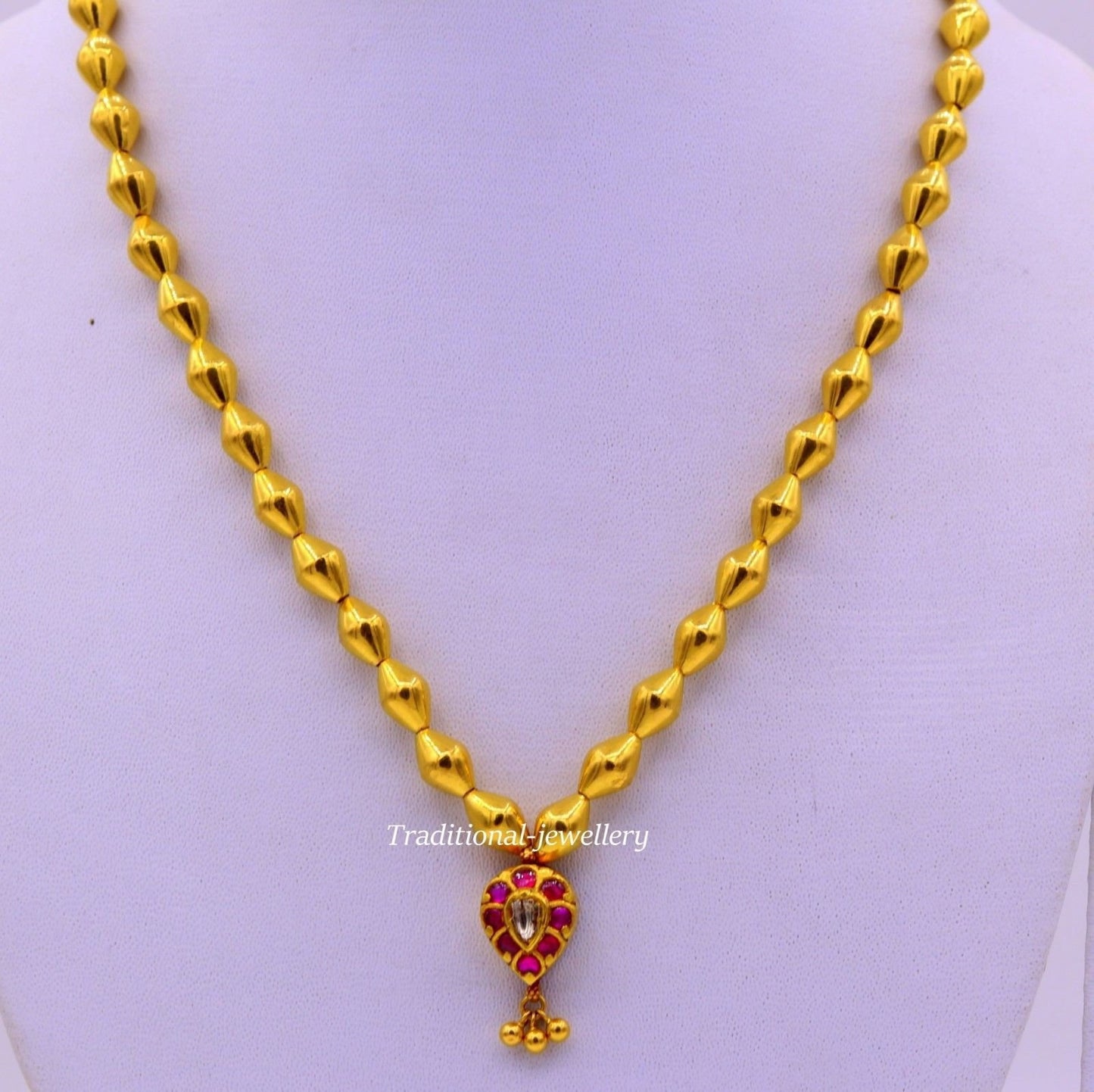 22k yellow gold handmade olive beads wax beads fabulous necklace pendant tribal jewelry from rajasthan india - TRIBAL ORNAMENTS