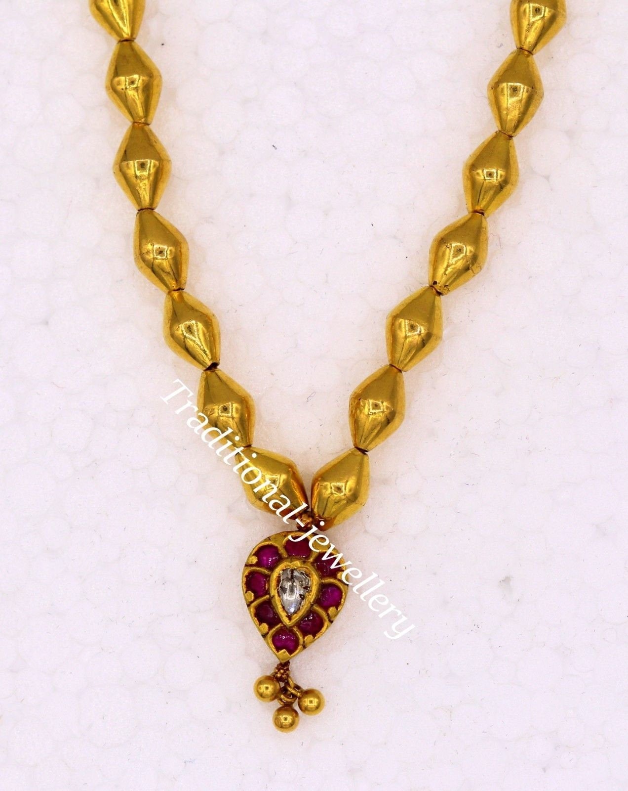 22k yellow gold handmade olive beads wax beads fabulous necklace pendant tribal jewelry from rajasthan india - TRIBAL ORNAMENTS