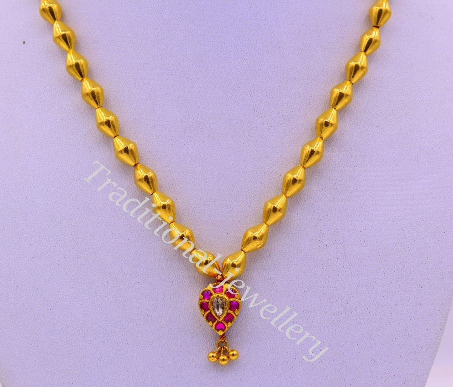 22k yellow gold handmade olive beads wax beads fabulous necklace pendant tribal jewelry from rajasthan india - TRIBAL ORNAMENTS