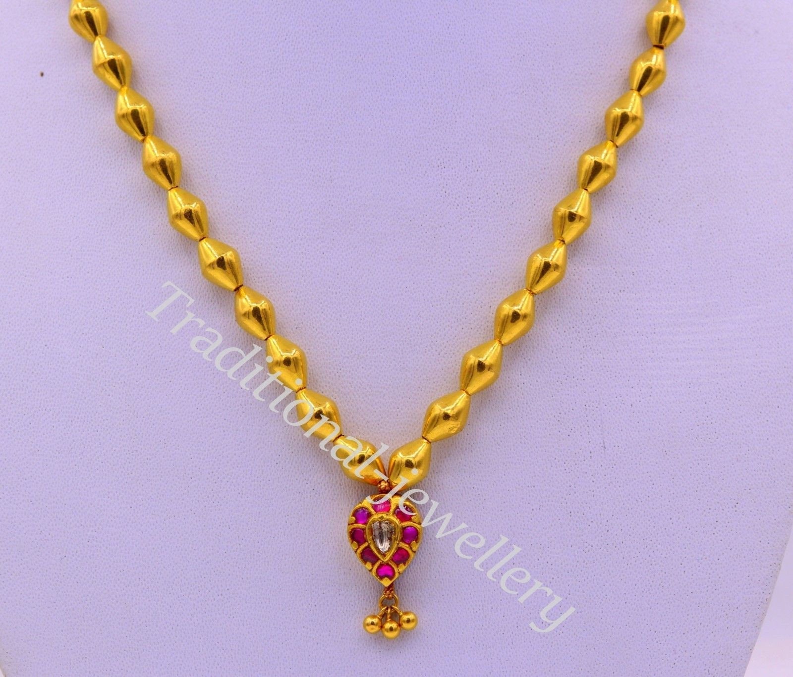 22k yellow gold handmade olive beads wax beads fabulous necklace pendant tribal jewelry from rajasthan india - TRIBAL ORNAMENTS