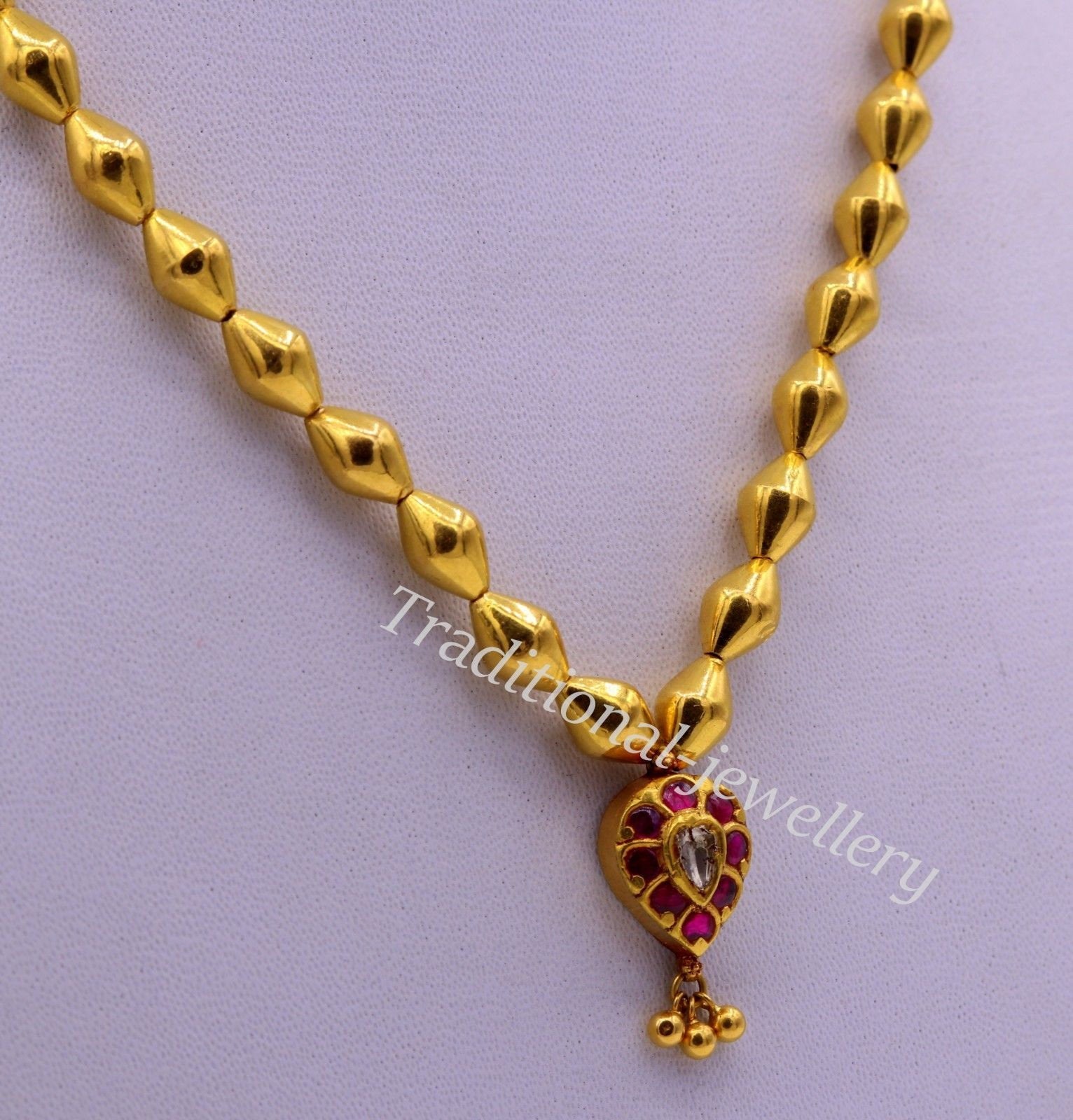 22k yellow gold handmade olive beads wax beads fabulous necklace pendant tribal jewelry from rajasthan india - TRIBAL ORNAMENTS