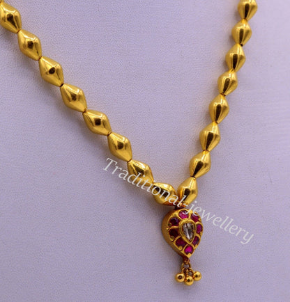 22k yellow gold handmade olive beads wax beads fabulous necklace pendant tribal jewelry from rajasthan india - TRIBAL ORNAMENTS