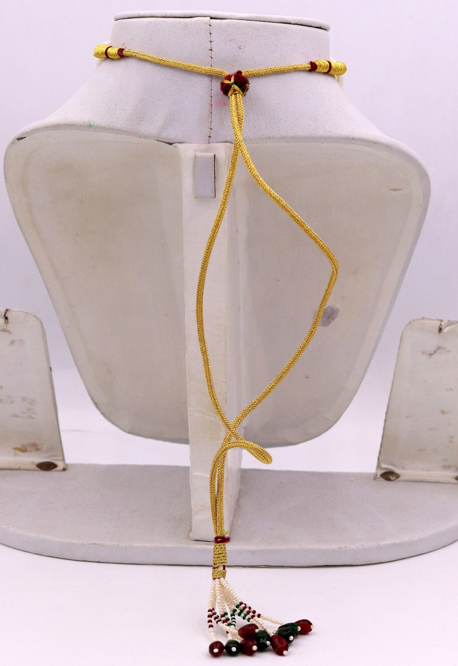 22K yellow gold handmade traditional Rajput antique style solid gold necklace with gorgeous tiny peal stone from Rajasthan India - TRIBAL ORNAMENTS