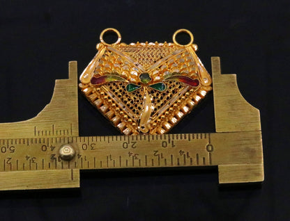 22KT yellow gold handmade filigree pendant featuring intricate Indian wedding and party jewelry design by TRIBAL ORNAMENTS.