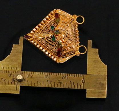 22KT yellow gold handmade filigree pendant from TRIBAL ORNAMENTS, showcasing intricate Indian wedding and party jewelry design.