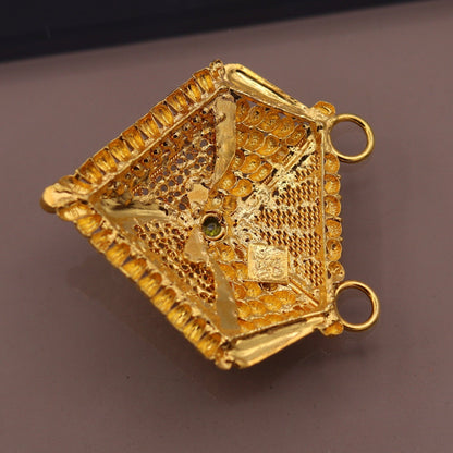 22KT yellow gold handmade filigree pendant with intricate Indian design, suitable for wedding and party jewelry.